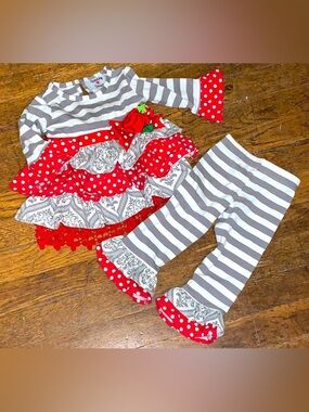 Counting Daisies Boutique 12M Girls Outfit Red Polka Dot Ruffle 2 Piece Set NWT